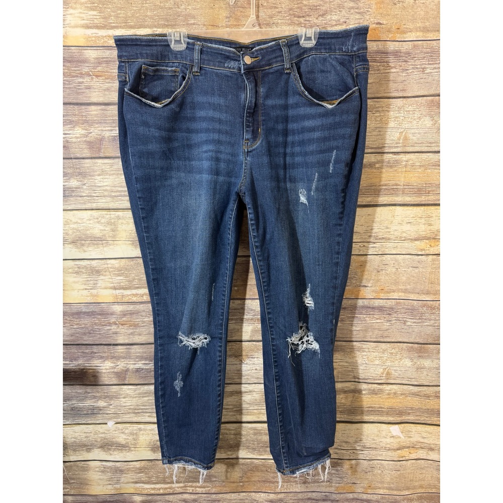 Judy Blue Jeans 20 Skinny Fit Distressed Frayed Hem Jeans Dark Wash 20W Edgy - Picture 2 of 5